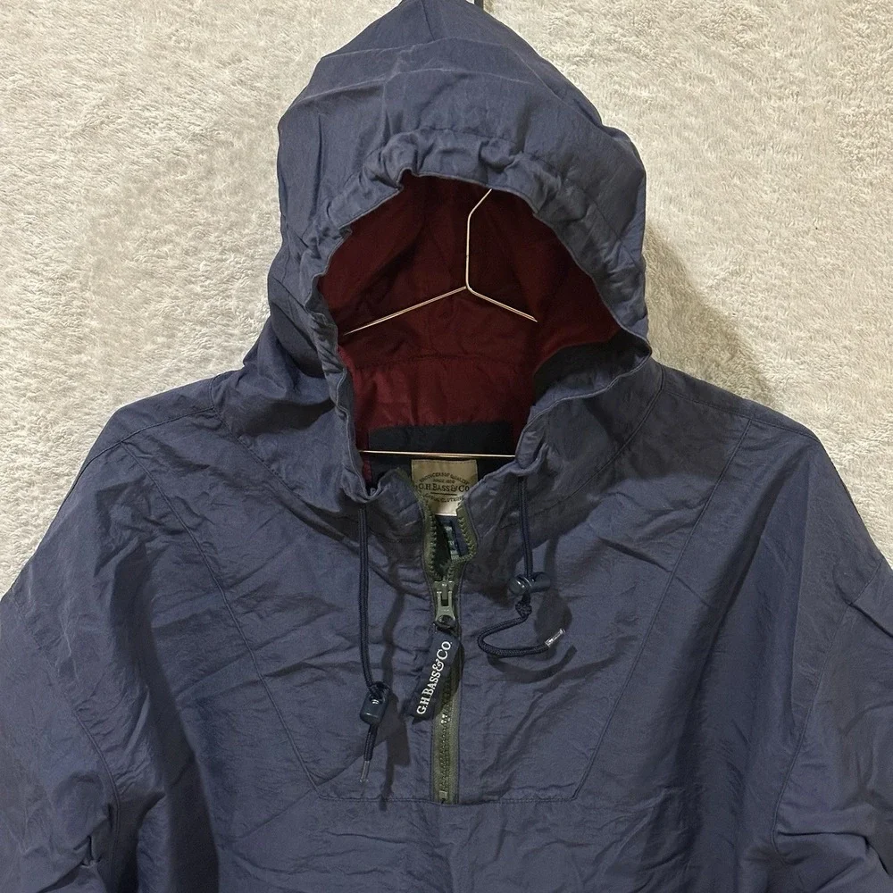 G.H. Bass & Co Navy Medium Windbreaker‎ 1/4 Zip Jacket Anorak Hiking Outdoor